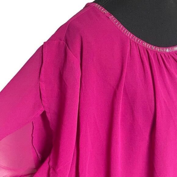New York & Company Dark Raspberry Tulip Sleeve Embellished Top - Picture 2 of 9